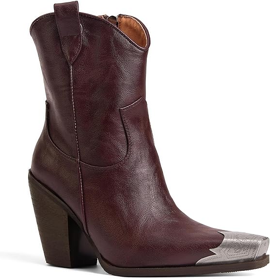 Women's Western  Side Zipper Vintage Cowboy Boot-Brown