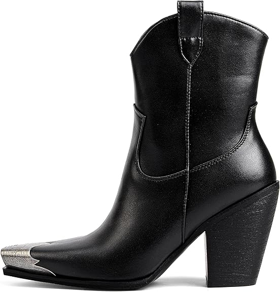 Women's Western  Side Zipper Vintage Cowboy Boot-Black