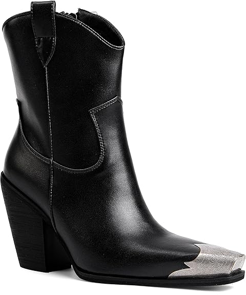 Women's Western  Side Zipper Vintage Cowboy Boot-Black