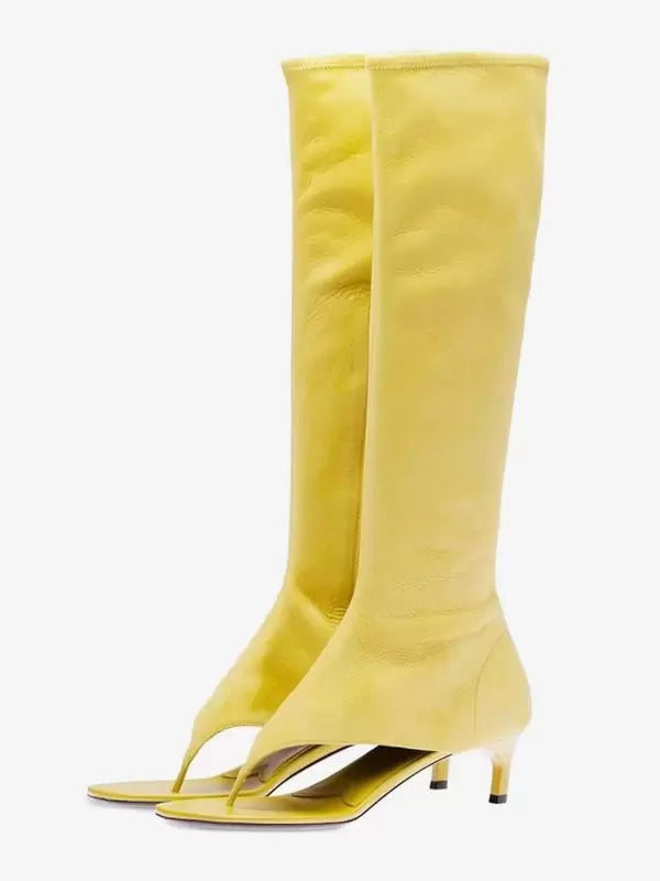 Mid Calf Boots Women's Open Toe Flip Flop Kitten Heel Elastic Sandal Boots