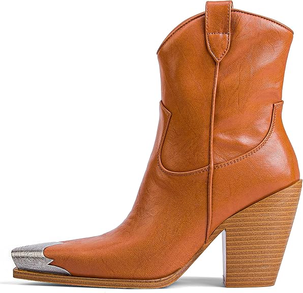 Women's Western  Side Zipper Vintage Cowboy Boot-Tan
