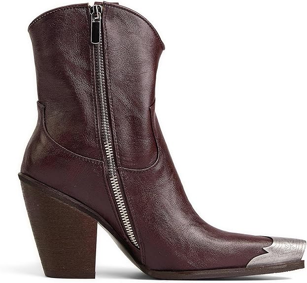 Women's Western  Side Zipper Vintage Cowboy Boot-Brown