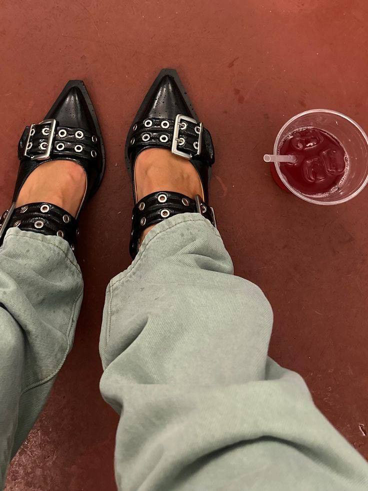 Buckle Leather Ballet Low Heel Flats