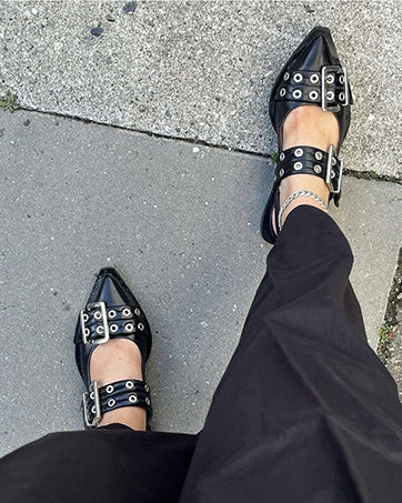 Buckle Leather Ballet Low Heel Flats