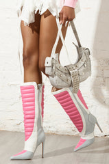 AZALEA WANG AMORETTA PINK COLOR BLOCK STILETTO BOOT