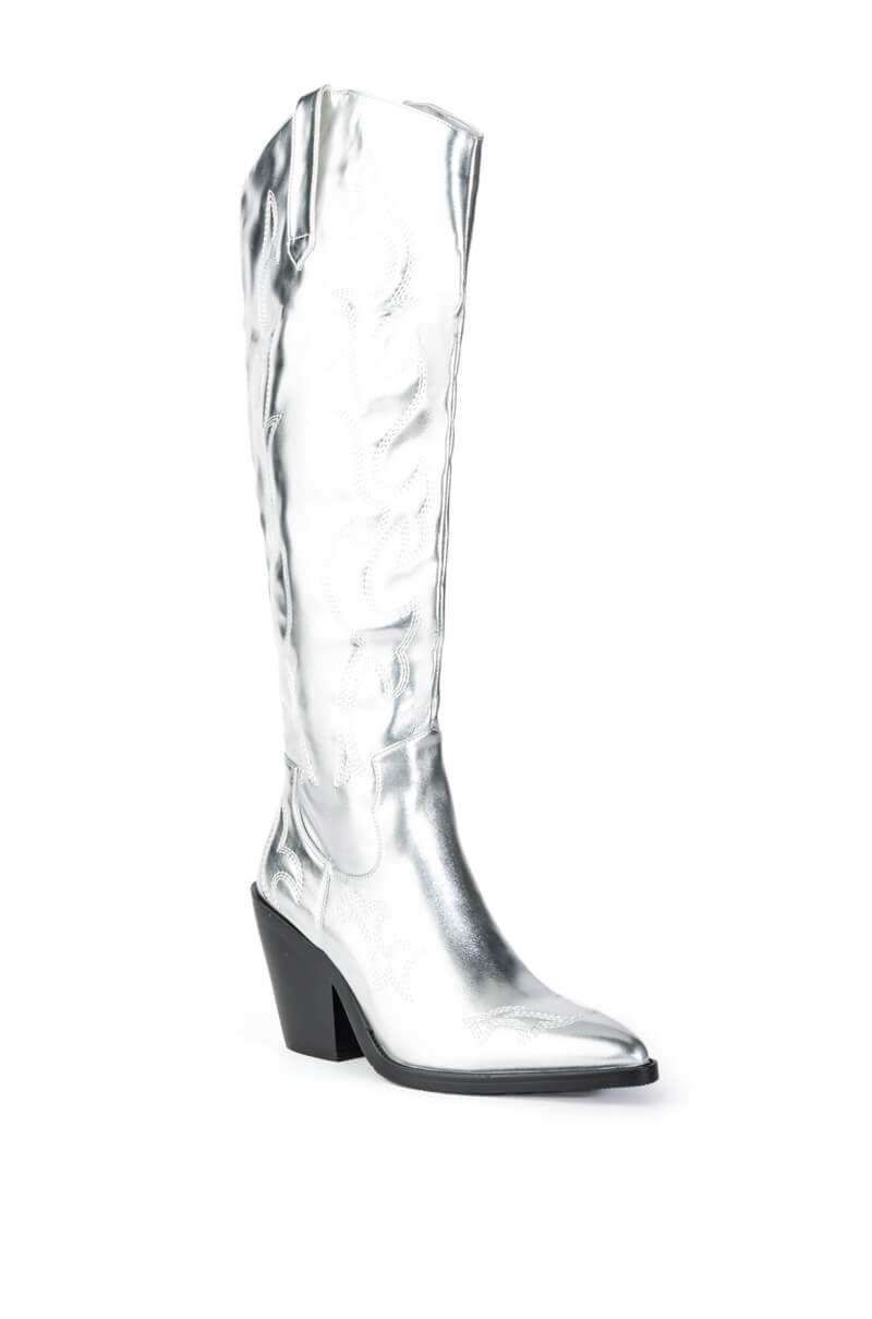AZALEA WANG MIMI METALLIC WESTERN BOOT IN SILVER