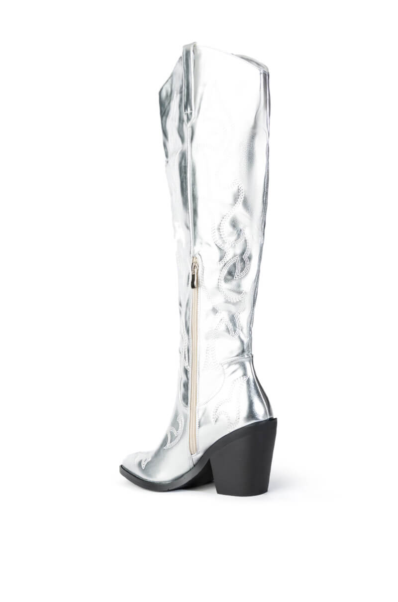 AZALEA WANG MIMI METALLIC WESTERN BOOT IN SILVER
