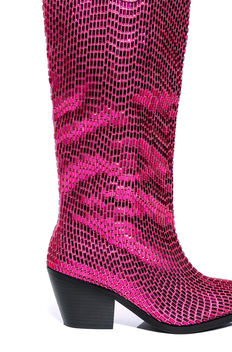 AZALEA WANG DRIVEN RHINESTONE WESTERN BOOT IN FUCHSIA
