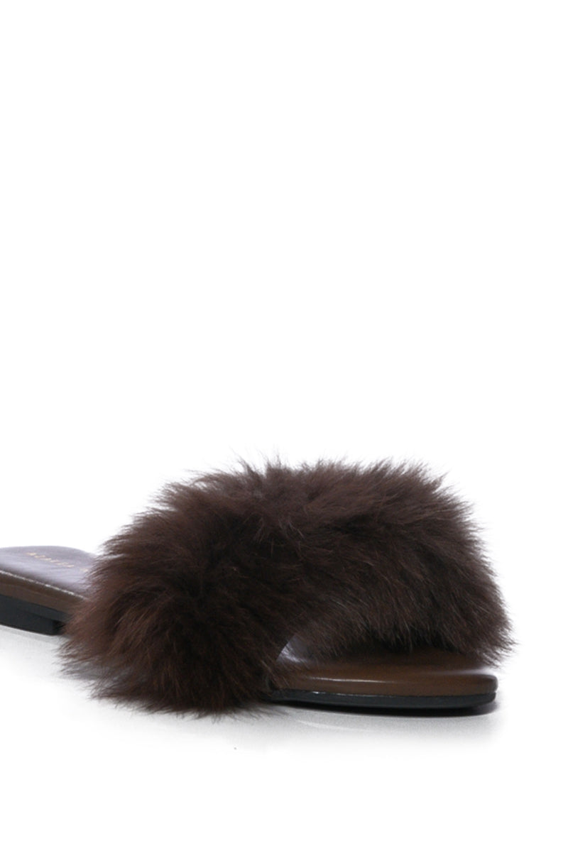 AZALEA WANG FOXY BASIC FUR FLAT SANDAL IN BROWN