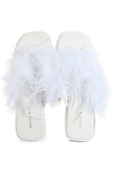 AZALEA WANG PAMMY FEATHER FLAT SANDAL IN WHITE