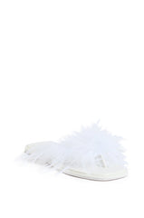 AZALEA WANG PAMMY FEATHER FLAT SANDAL IN WHITE