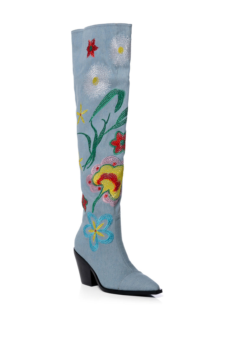 AZALEA WANG IZARA OVER THE KNEE BOOT IN DENIM