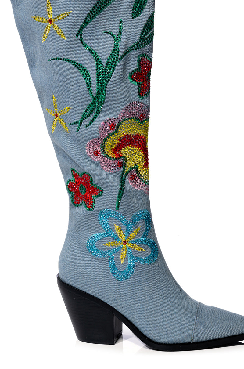 AZALEA WANG IZARA OVER THE KNEE BOOT IN DENIM