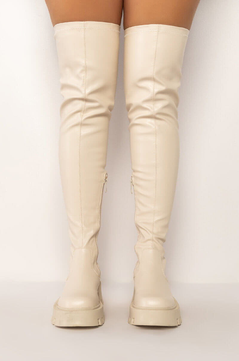 AZALEA WANG MILLY THIGH HIGH FLATFORM BOOT IN BONE STRETCH