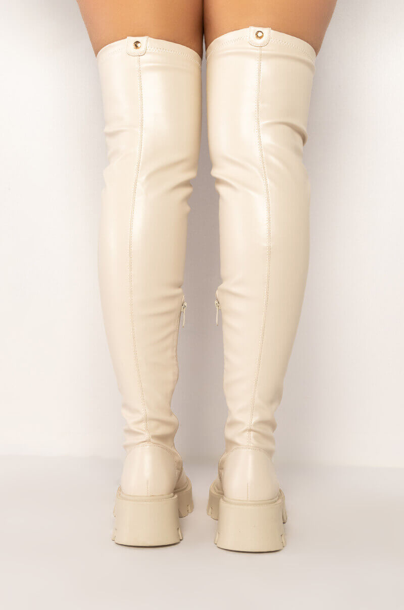 AZALEA WANG MILLY THIGH HIGH FLATFORM BOOT IN BONE STRETCH