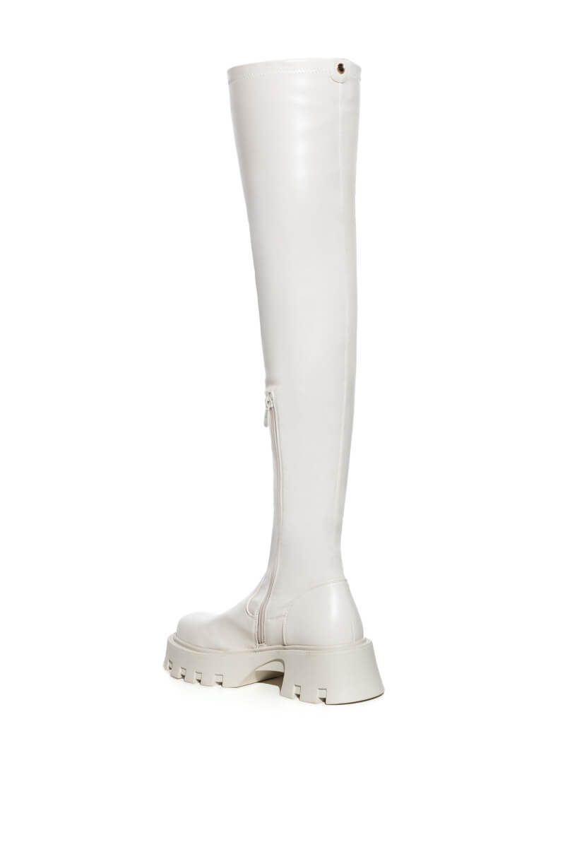 AZALEA WANG MILLY THIGH HIGH FLATFORM BOOT IN BONE STRETCH