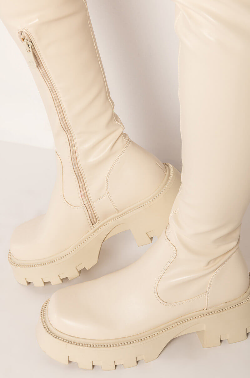 AZALEA WANG MILLY THIGH HIGH FLATFORM BOOT IN BONE STRETCH