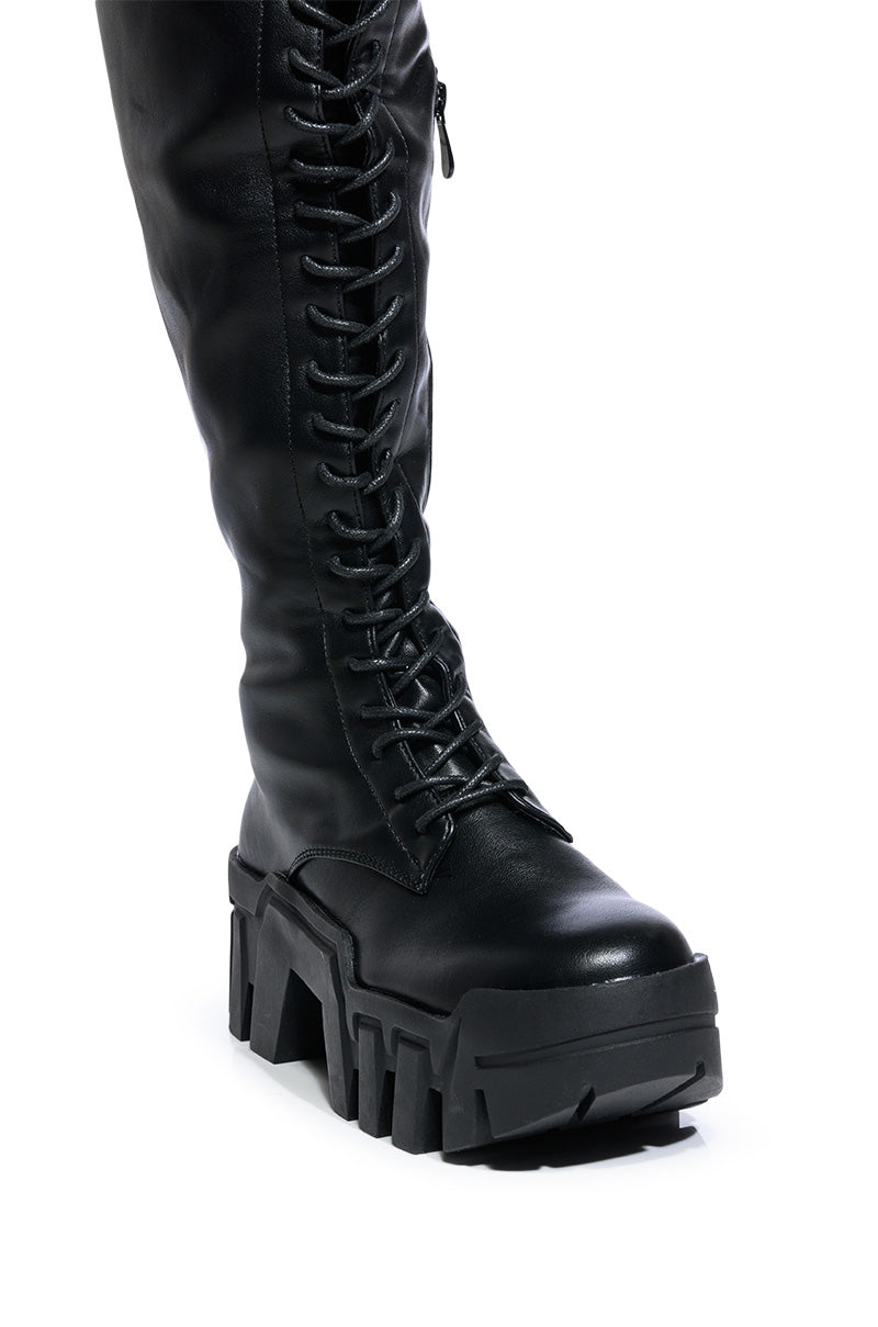 AZALEA WANG NATHAN THIGH HIGH LACE UP BOOT IN BLACK