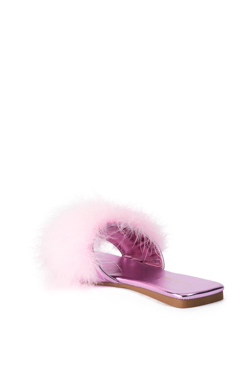 AZALEA WANG PAISLEY FLAT FEATHER SANDAL IN PINK