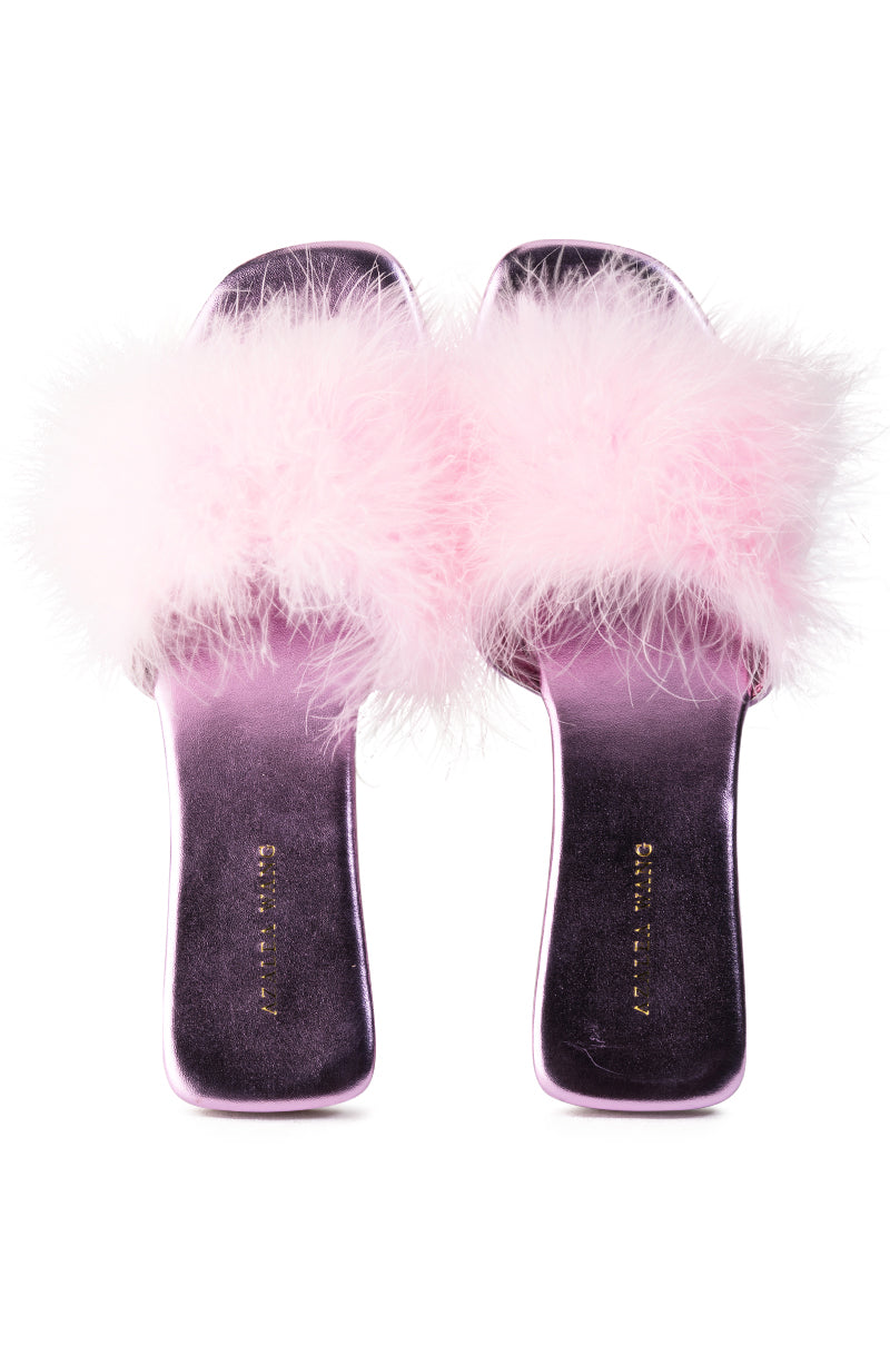 AZALEA WANG PAISLEY FLAT FEATHER SANDAL IN PINK
