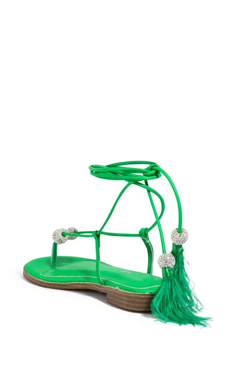 AZALEA WANG ROCKFORD TIE UP FLAT SANDAL IN GREEN
