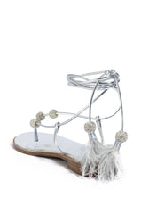 AZALEA WANG ROCKFORD TIE UP FLAT SANDAL IN SILVER