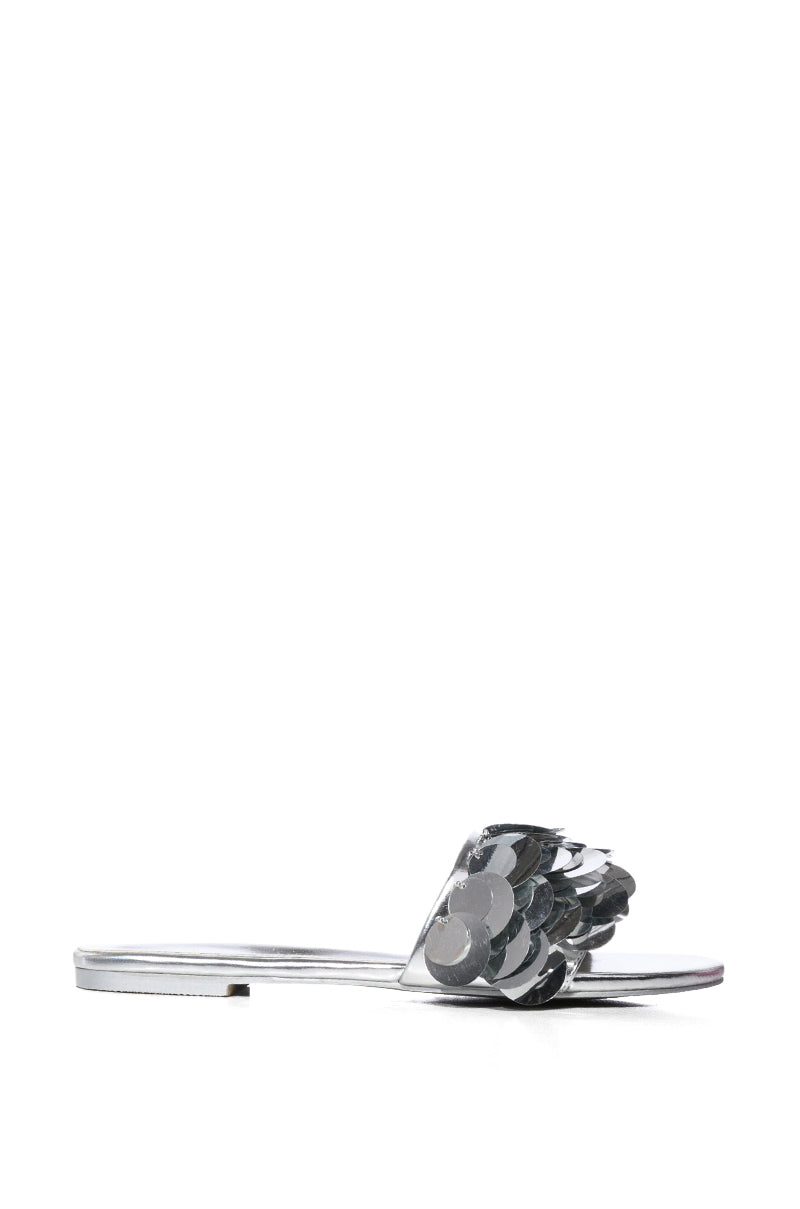 AZALEA WANG TACHI EMBELLISHED FLAT SANDAL IN SILVER