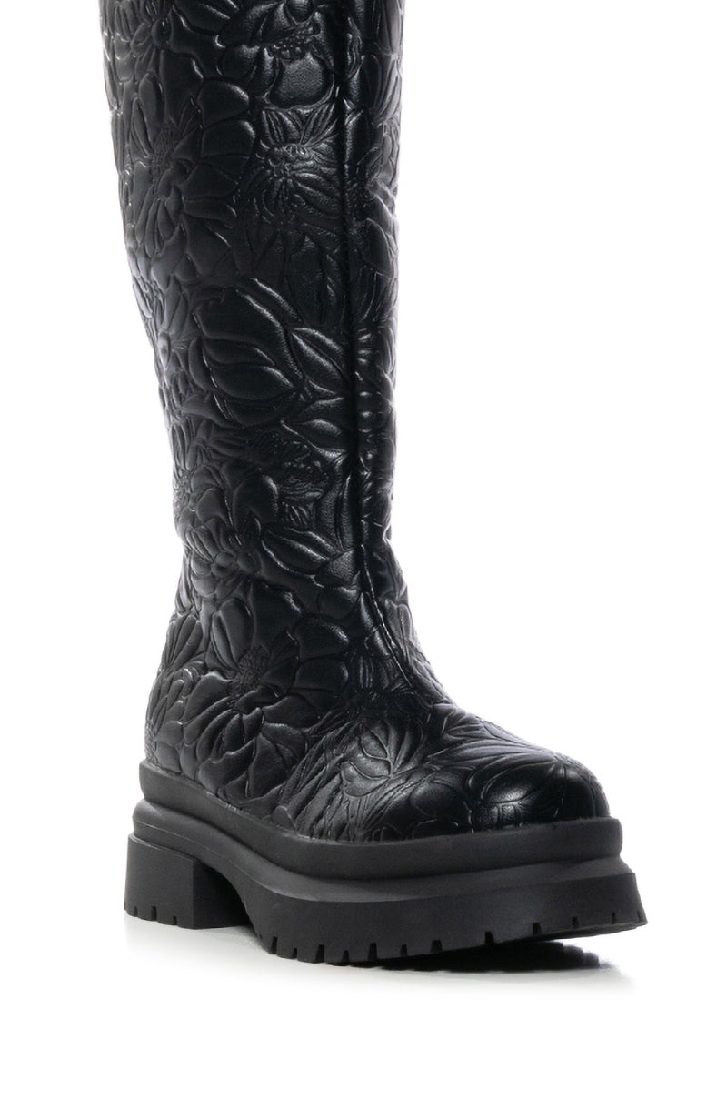 AZALEA WANG TUFFIN BLACK FLORAL EMBOSSED BOOT