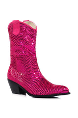 AZALEA WANG WELLINGTON WESTERN EMBELLISHED BOOTIE IN FUCHSIA