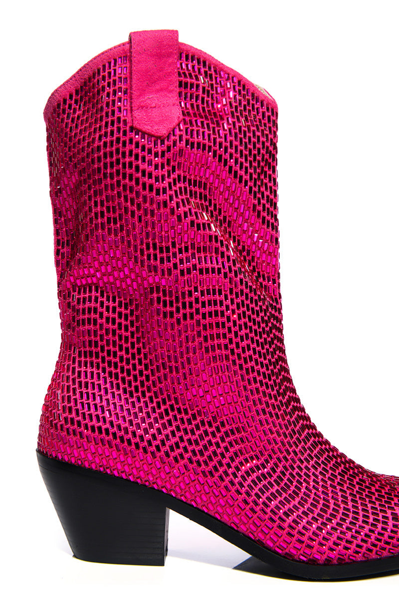 AZALEA WANG WELLINGTON WESTERN EMBELLISHED BOOTIE IN FUCHSIA