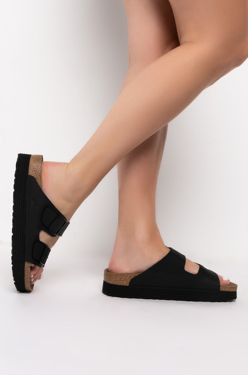 BIRKENSTOCK ARIZONA PLATFORM VEGAN BIRKO-FLOR BLACK SANDAL