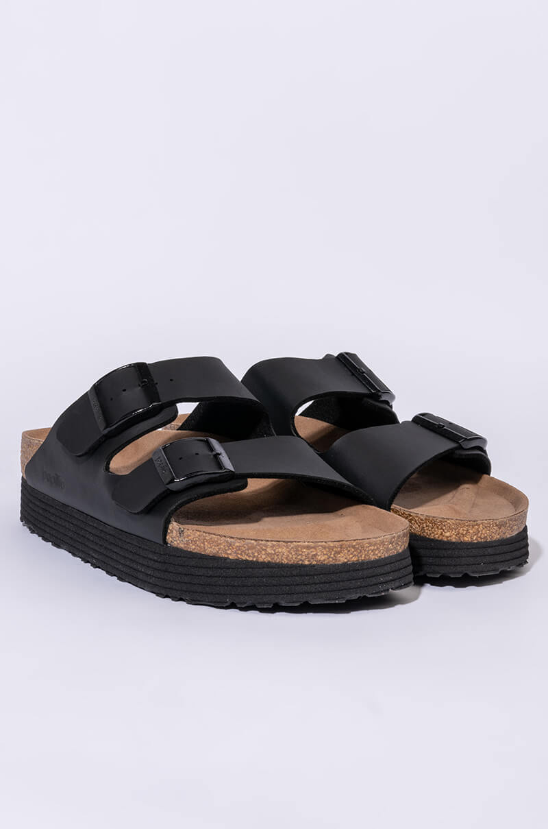 BIRKENSTOCK ARIZONA PLATFORM VEGAN BIRKO-FLOR BLACK SANDAL