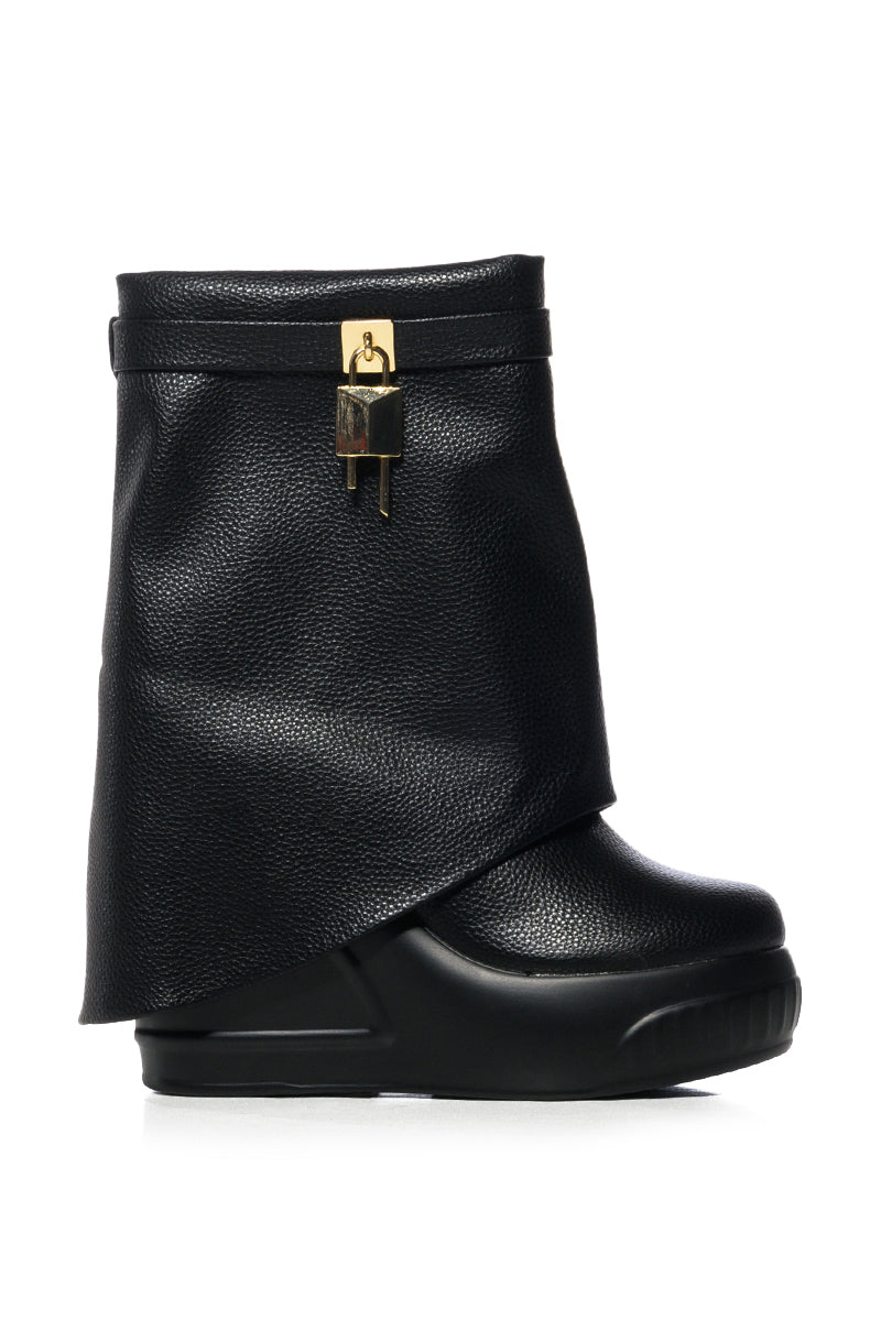 BROOK BLACK PU FOLD OVER BOOTIE