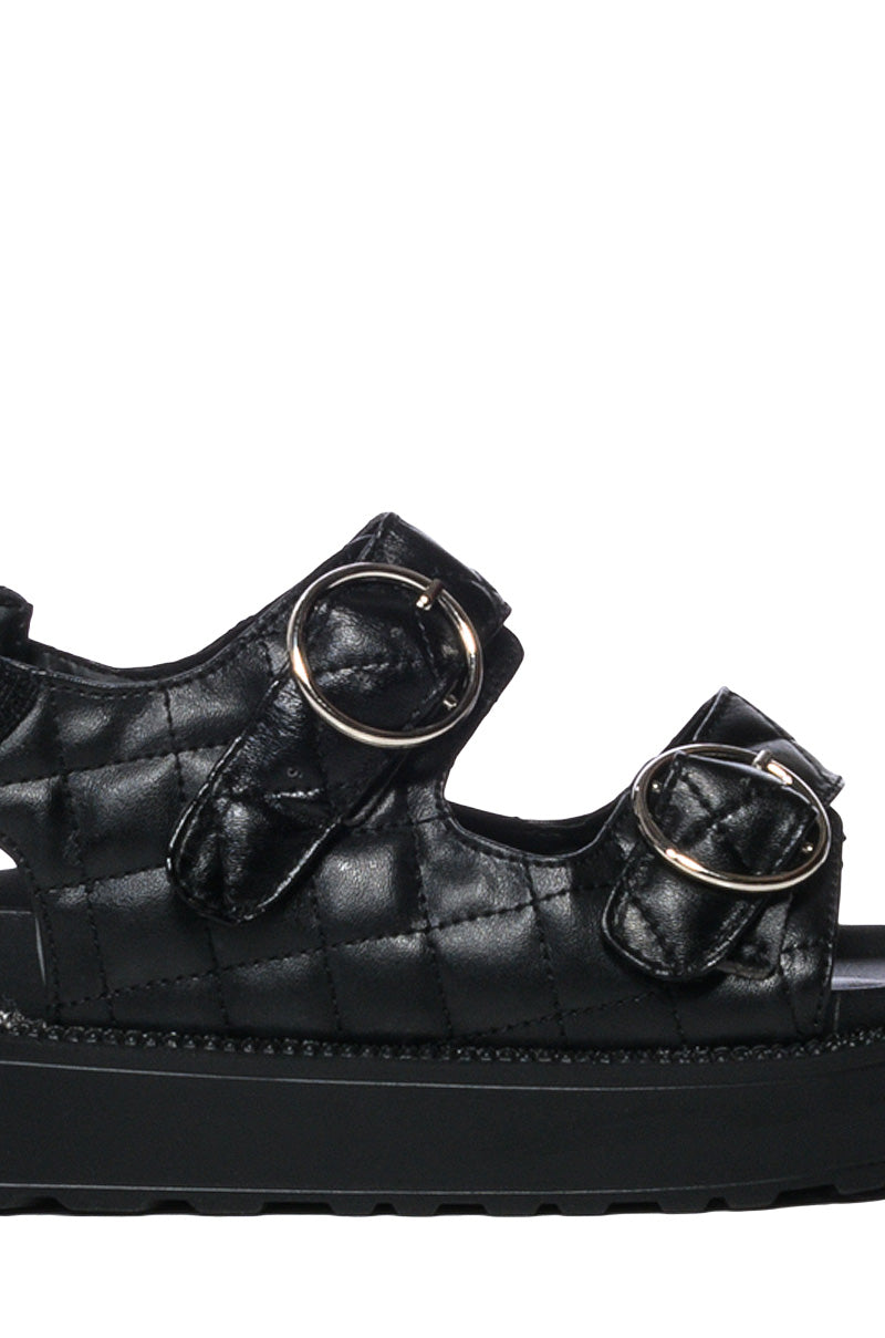 ROSE QUILTED BUCKLE DECOR FLAT SANDAL IN BLACK
