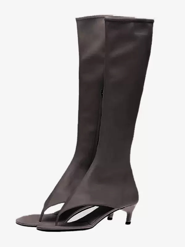 Mid Calf Boots Women's Open Toe Flip Flop Kitten Heel Elastic Sandal Boots