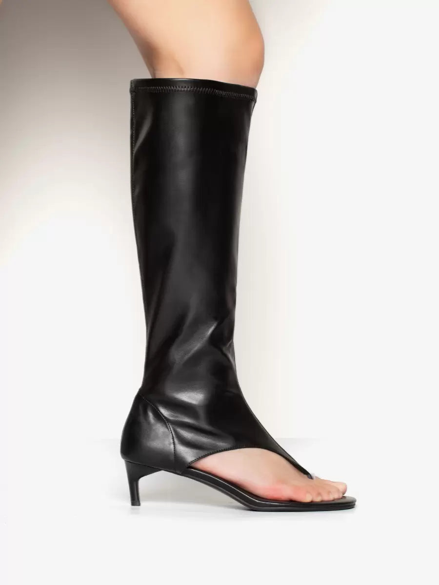 Mid Calf Boots Women's Open Toe Flip Flop Kitten Heel Elastic Sandal Boots