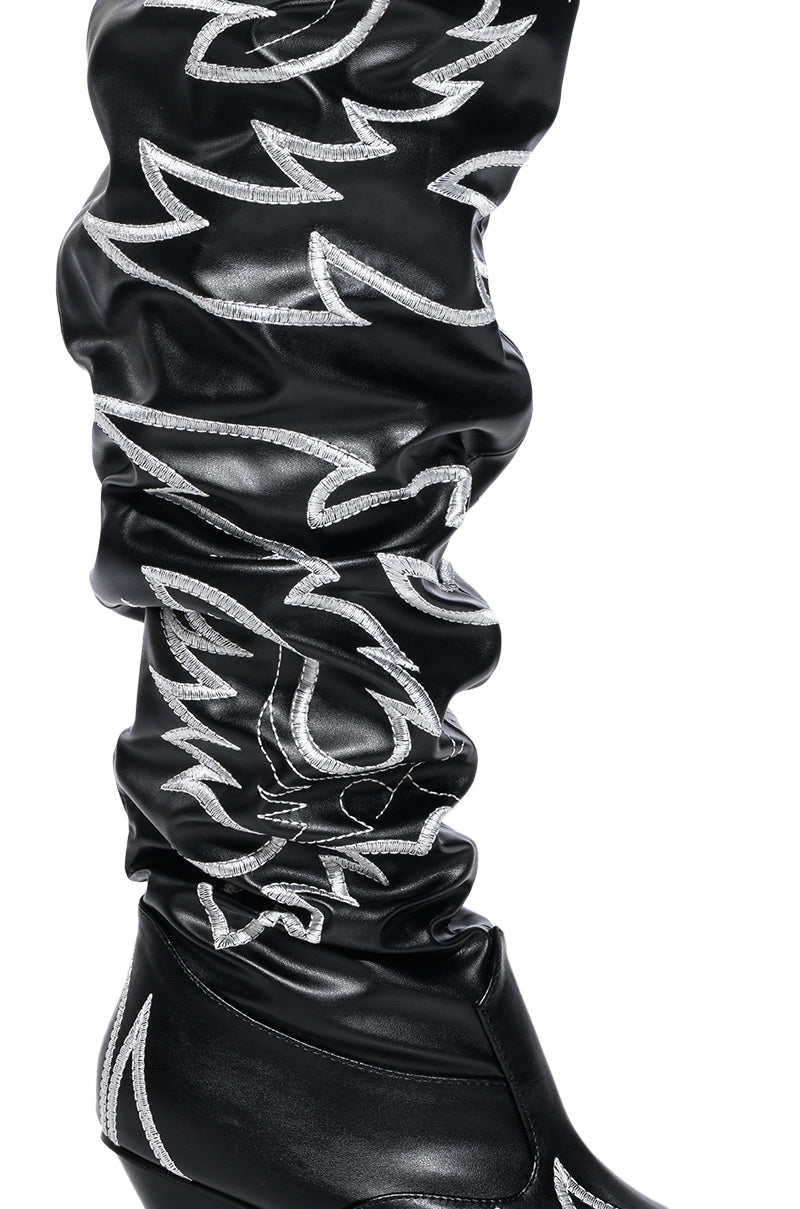 KELSEY OVER THE KNEE WESTERN BOOT IN BLACK WHITE