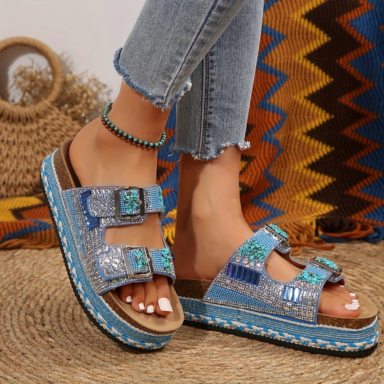 Women's Platform Slide Sandals with Rhinestone
