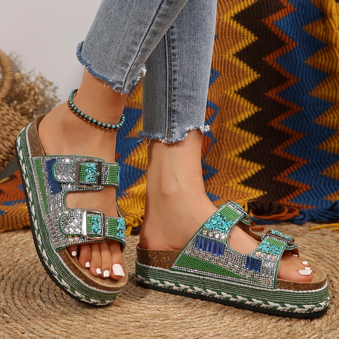 Women's Platform Slide Sandals with Rhinestone