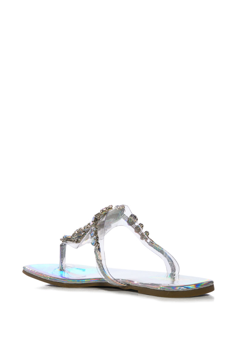 SHINEE EMBELLISHED FLAT SANDAL IN HOLOGRAM