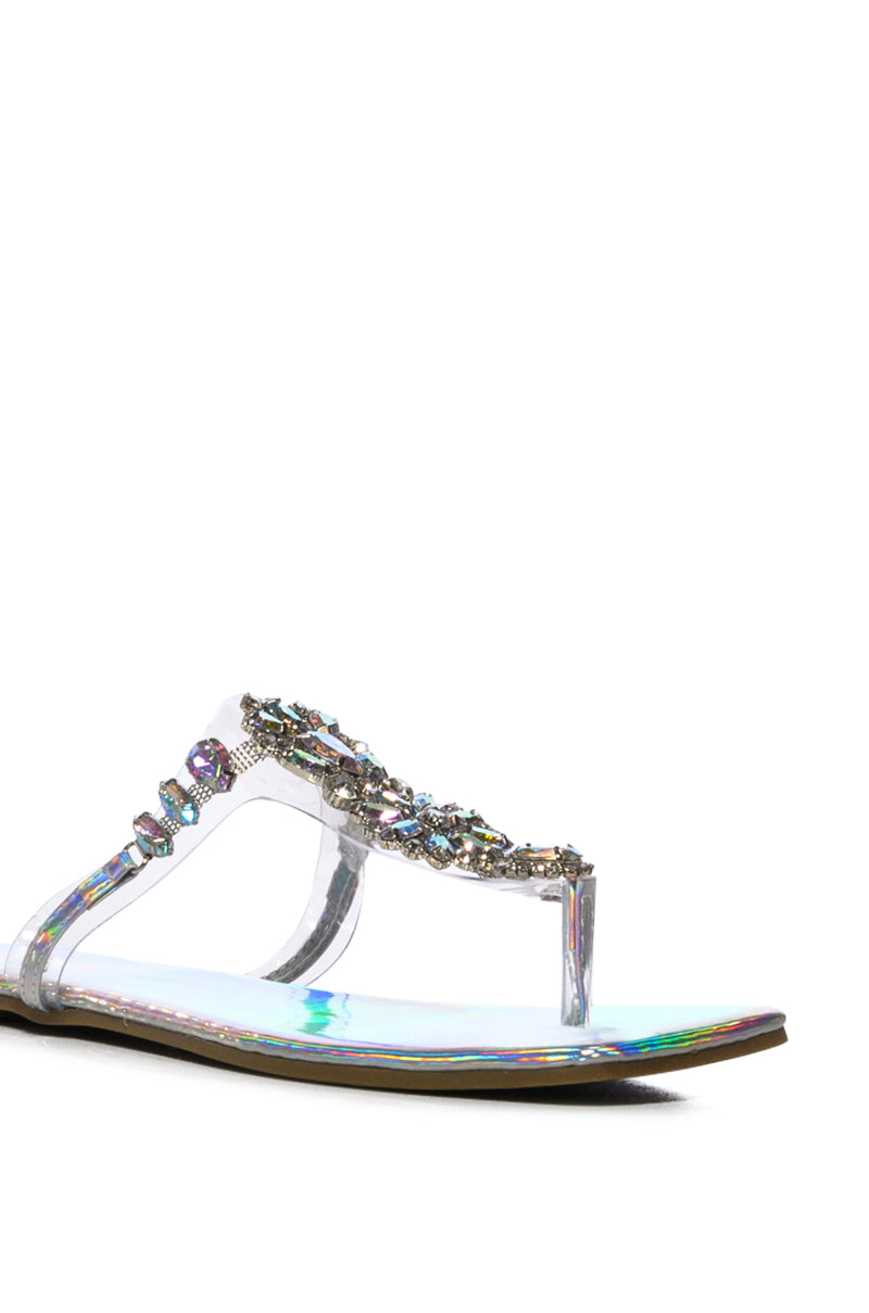 SHINEE EMBELLISHED FLAT SANDAL IN HOLOGRAM