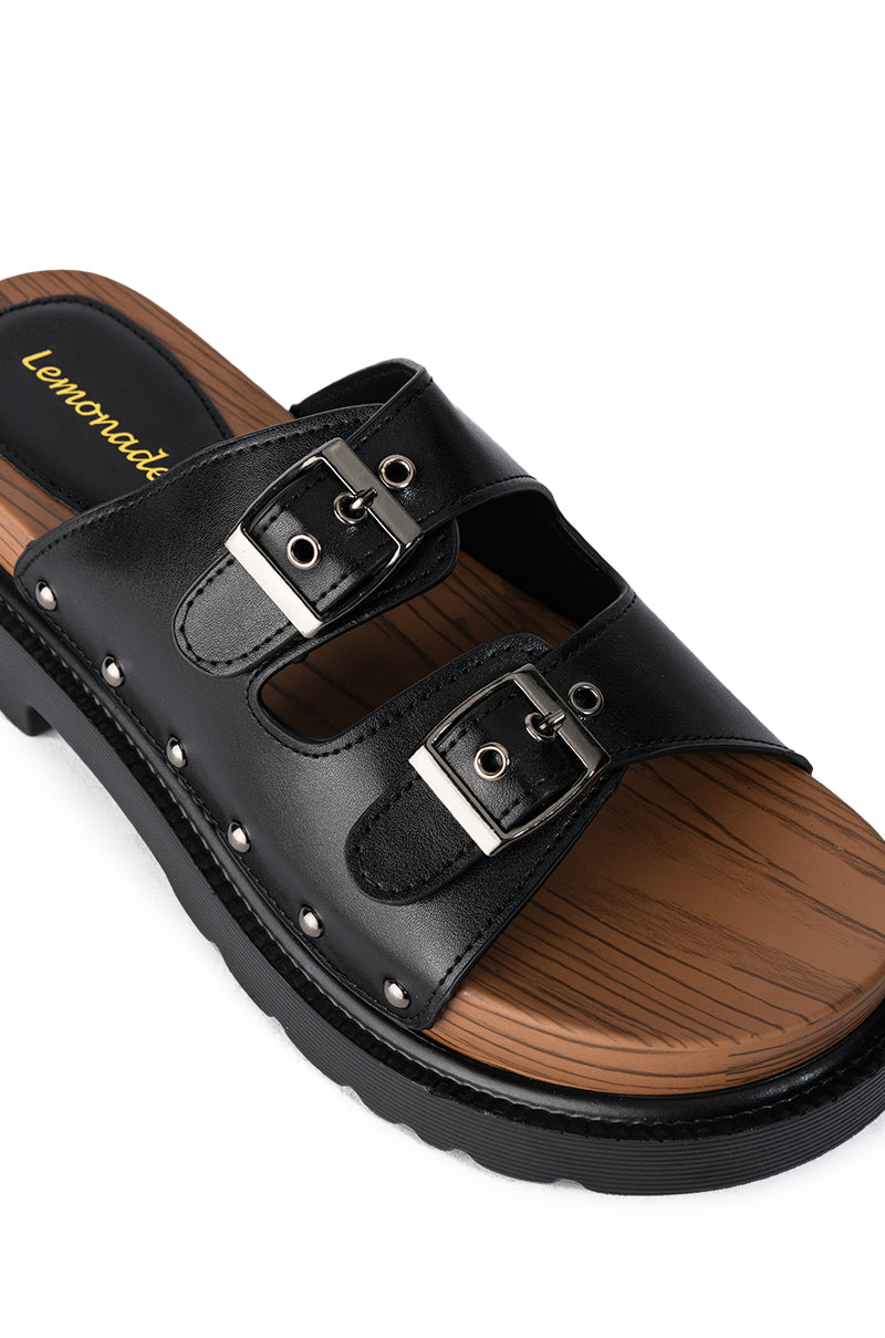 SLOW MOTION FLAT SANDAL IN BLACK