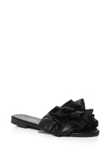JILL FLAT PU SANDAL IN BLACK